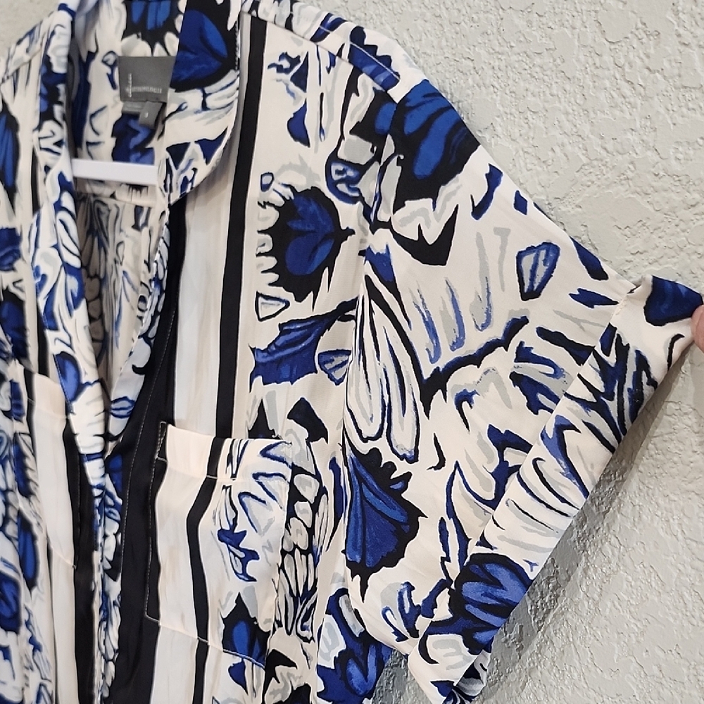 Anthropologie Maeve Classic Surf Top Blue Black Tropical Button Down Resort Top - Picture 6 of 10